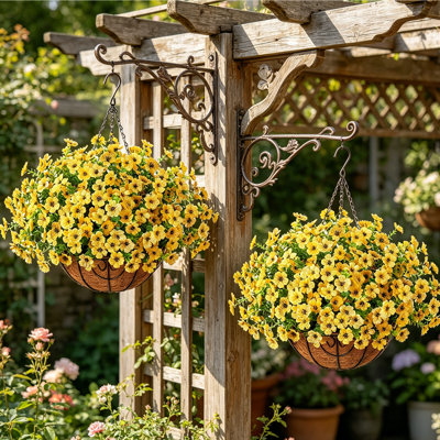 2 Pack Artificial Flowers Faux Hanging Plants Basket for Spring Summer Outdoor Outside Decoration, Fake Silk UV Sun Resistant Daisy Eucalyptus for Porch Home Patio Balcony Yard Decor，Set of 2