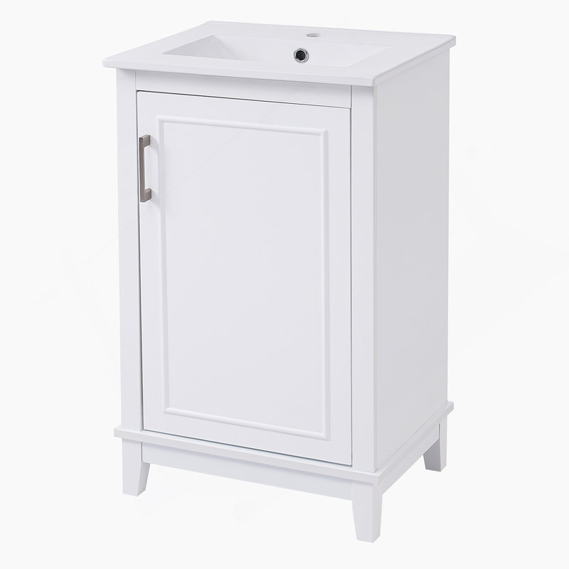 Petit meuble-lavabo moderne de 20 pouces avec lavabo en céramique - 20 * 14,5 * 33,3 pouces, rangement spacieux, 1 porte à fermeture en douceur