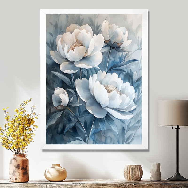 Ballycastle - impression sur toile florale, H 40 po x l 30 po, Blanc, Avec cadre