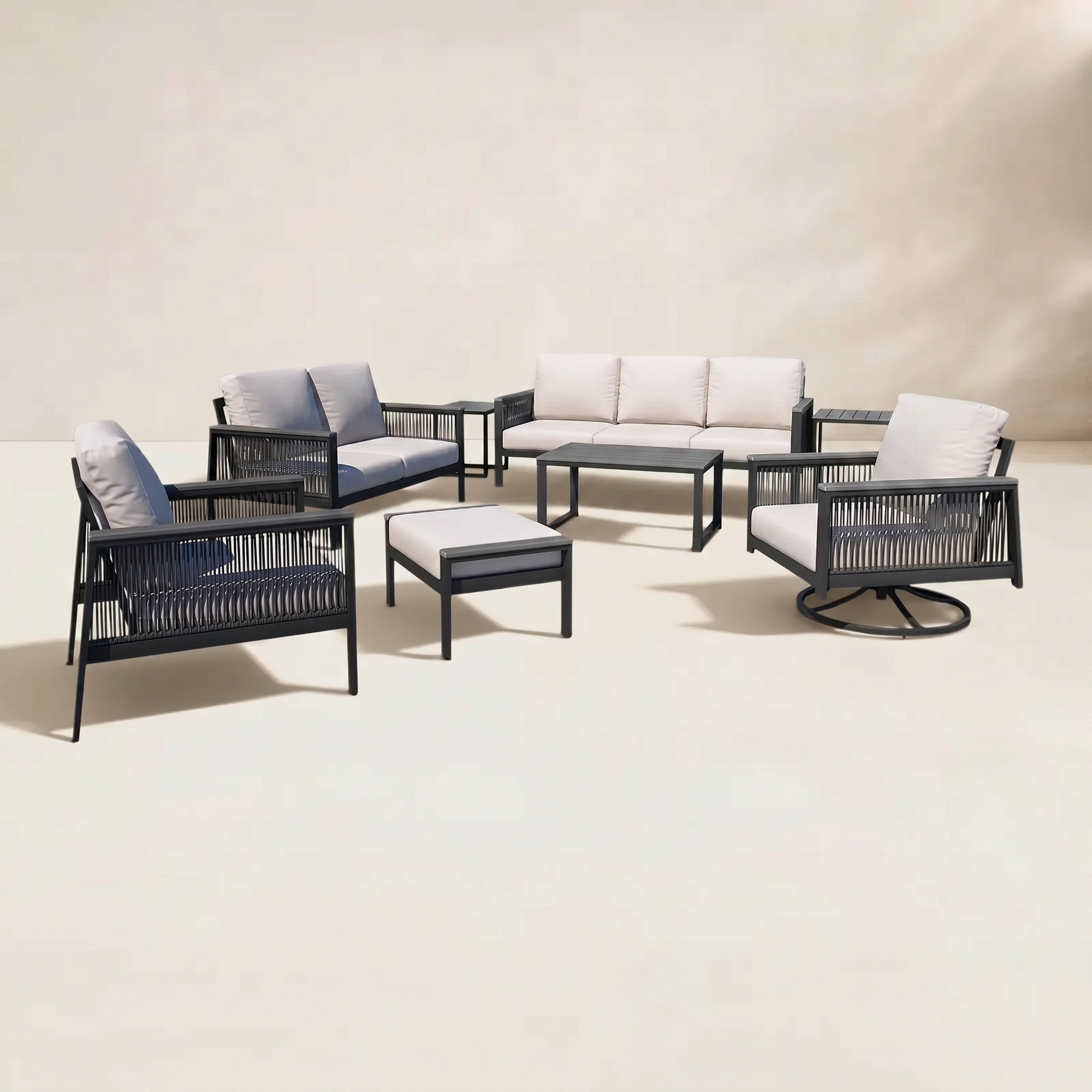 Townsend 7 - Person Outdoor Seating Group with Sunbrella Cushions, Canvas White/Rope Gray