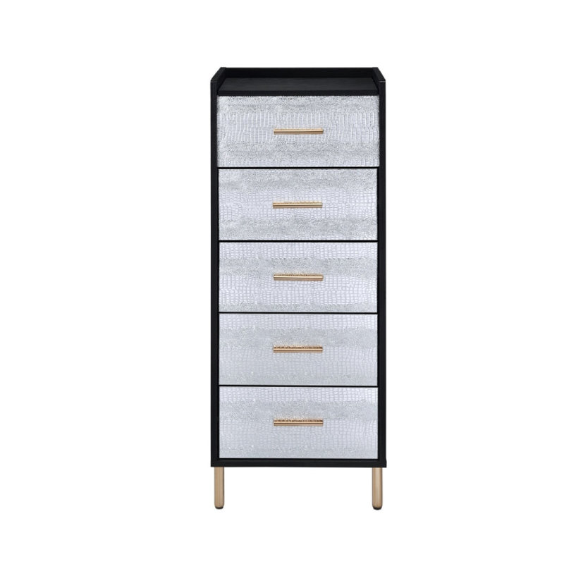 Black and Silver 4-drawer Jewelry Armoire with Lift-top, Black/Silver