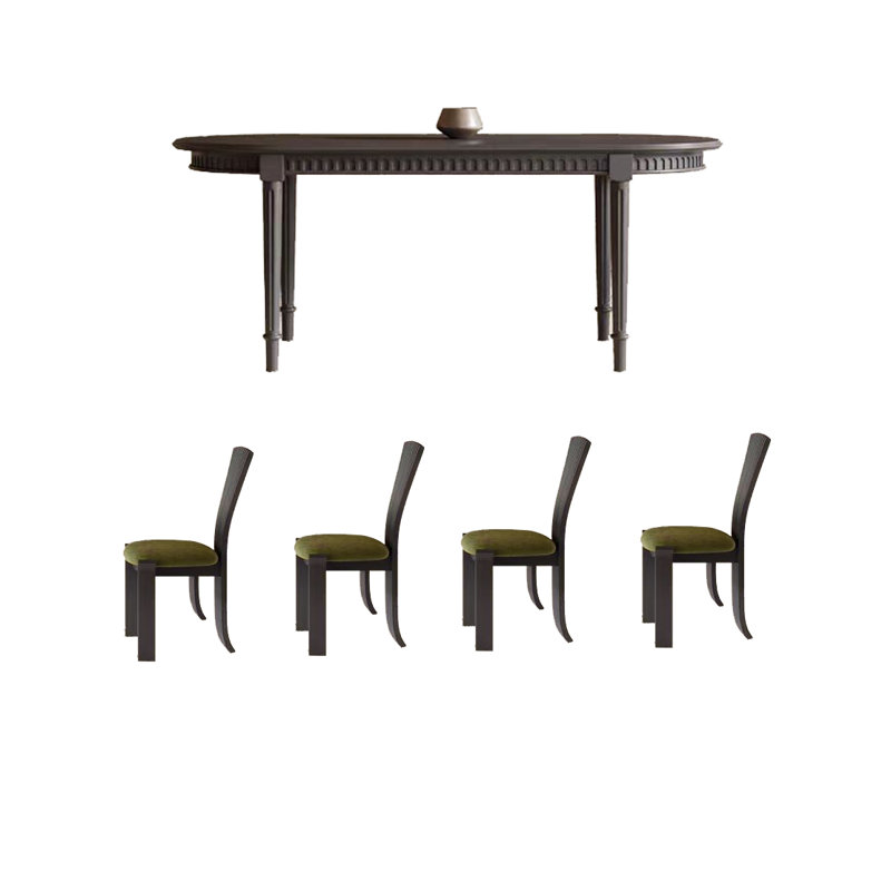 Ensemble de table à manger et de chaises de style rétro français, H 29,52 po x L 55,11 po x l 31,49 po, Noir, Noir