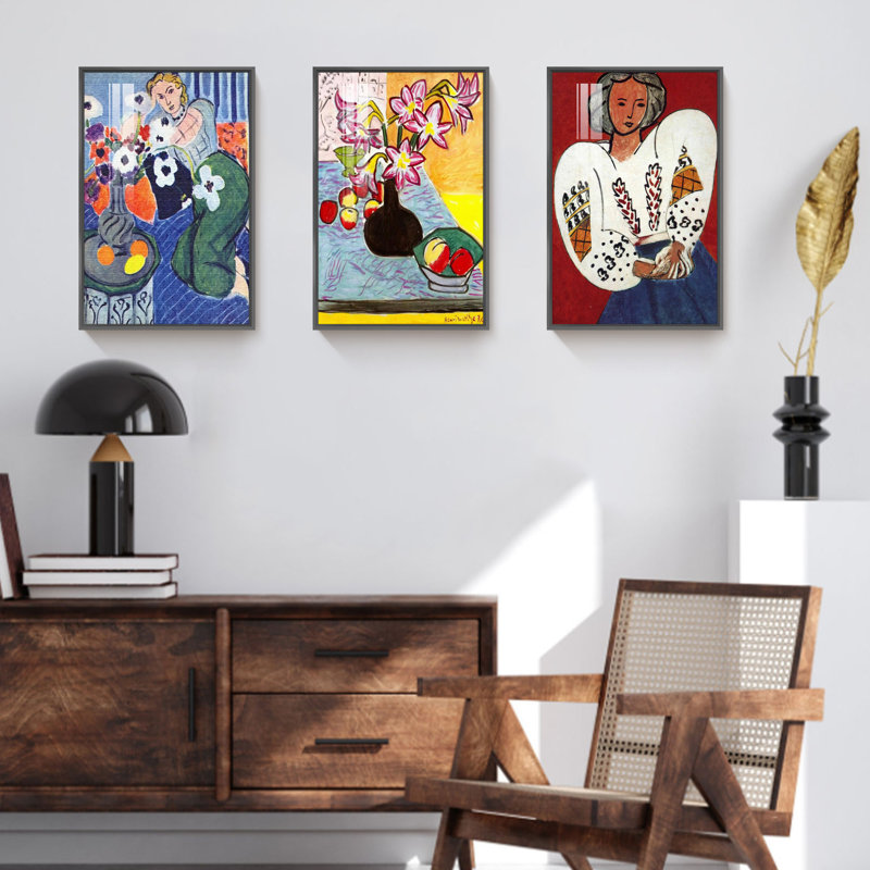Framed Henri Matisse Canvas Wall Art Lily and Woman in White by Henri Matisse Art Print, Black, 24" H x 48" W x 1.34" D