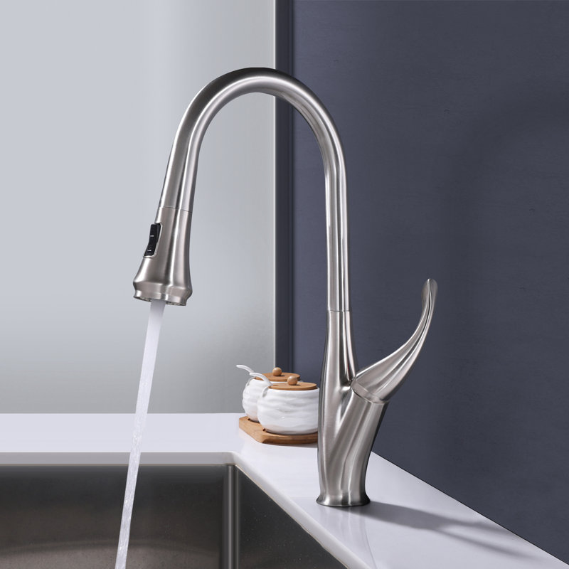 Topcraft Single-Handle Single-Hole Pull-Down Kitchen Faucet, Brushed Nickel