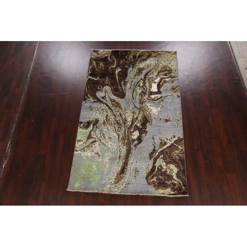Tapis oriental contemporain à motif végétal à teinture végétale noué à la main 5 x 8