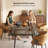 94.4 Inch Extendable Glass Dining Table Modern Rectangular Kitchen Furniture with Black Metal Legs for 8 People Black