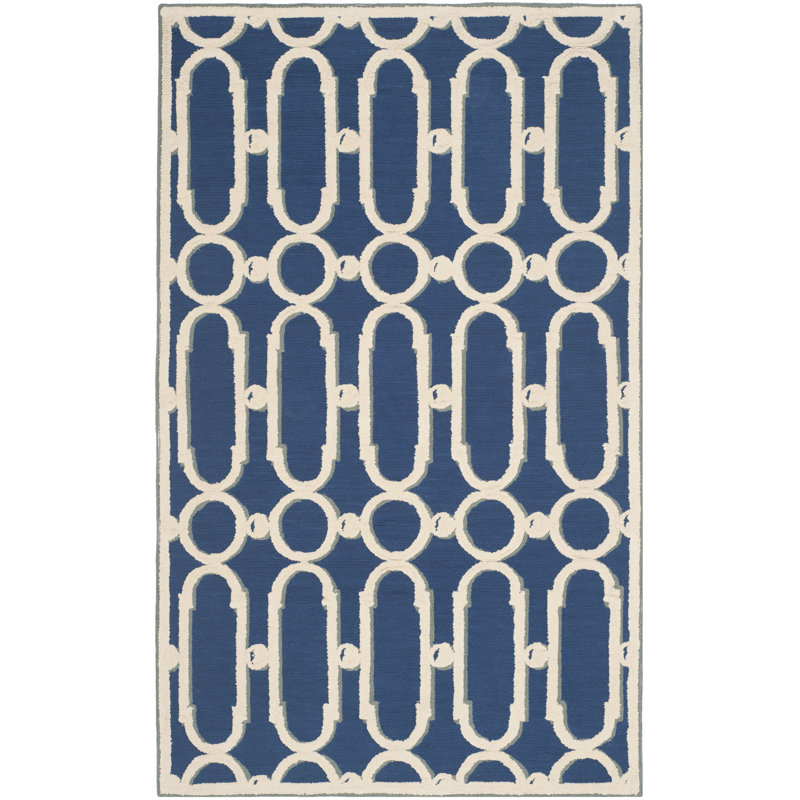 Sheeran Newport Hand Hooked Cotton Pile Geometric Rug, Rectangle 3'9" x 5'9"