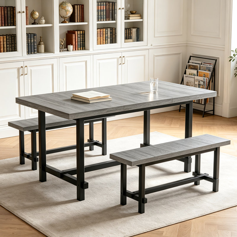 Ensemble de salle à manger industriel 7 pièces pour 6 personnes, grande table de cuisine de 180 cm (70,9 po) avec 6 chaises rembourrées à dossier incurvé