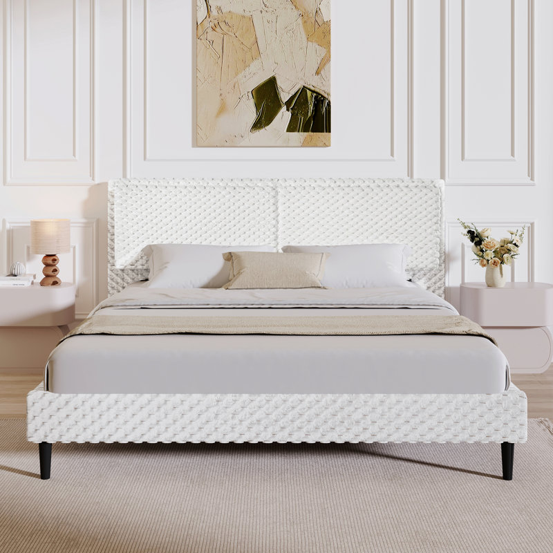 Lit, dossier simple moelleux et confortable, grand, Blanc, Queen