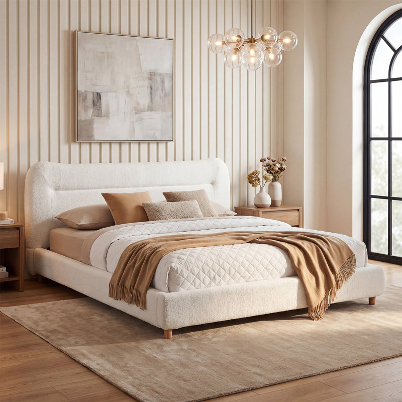 Minimalist  King Size Bed With Curved Headboard