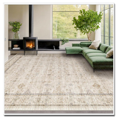 Tapis très grand lavable à motif floral 10 x 14 po - Tapis rétro pliable résistant aux taches et à poils courts | Tapis beige clair Farmhouse pour le salon, la chambre à coucher et la grande salle à manger