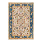 Tapis ivoire traditionnel en laine noué à la main 6 pi 1 po x 8 pi 10 po