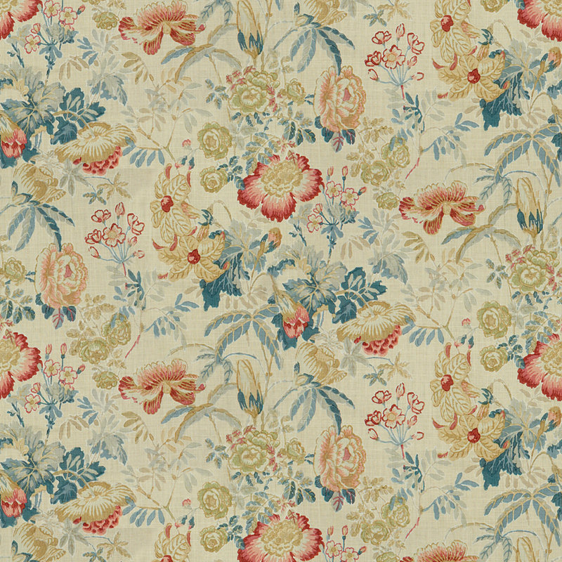 Hommage Edenwood Hdb 100% Linen Fabric, Red/Blue