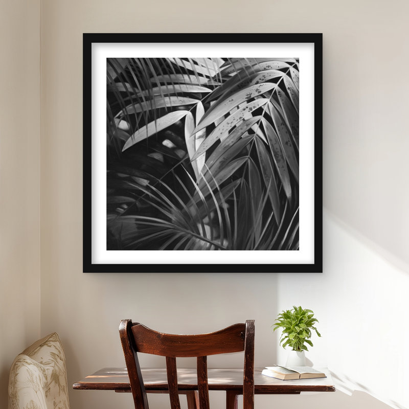 Feuilles tropicales monochromes | «Black Botanical», reproduction encadrée