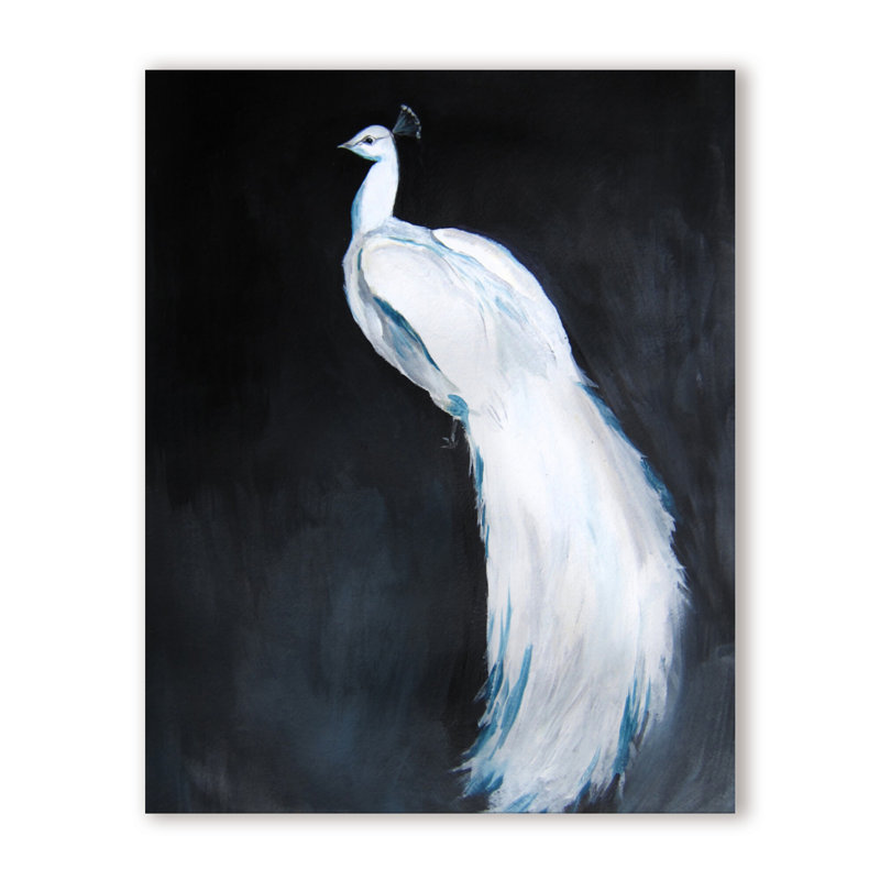 Nature Inspired Alabaster Majesty: White Peacock Against The Night, 40" H x 30" W x 1.5" D, Wrapped Canvas, Does Not Apply
