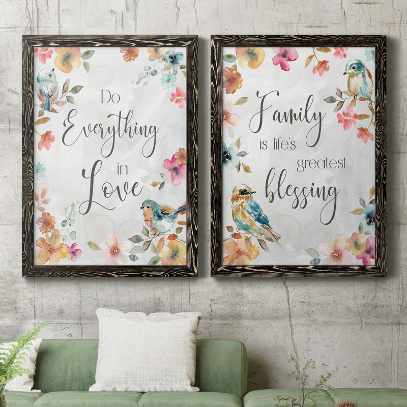 «Spring Bird Love», ensemble de 2 encadrements d'art textuel sur toile, H 24 po x l 36 po x P 1,5 po, Cadre noir