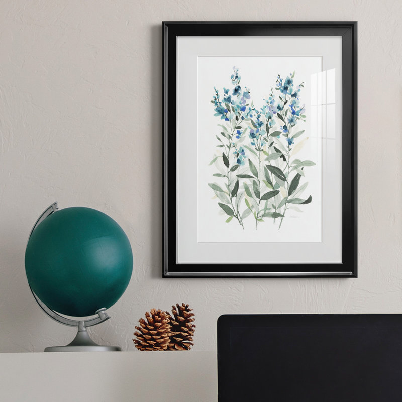 Delicate Blue Botanical II - peinture encadrée, Noir, H 18,5 po x l 24,5 po x P 1,5 po