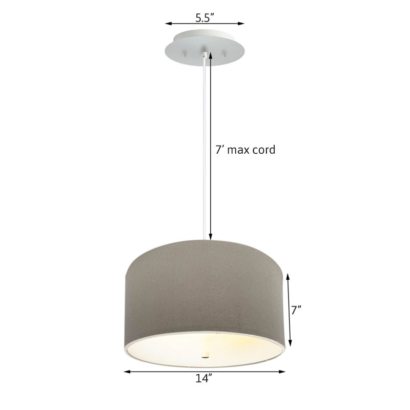 Luminaire suspendu tambour 2 lumières, gris, Blanc