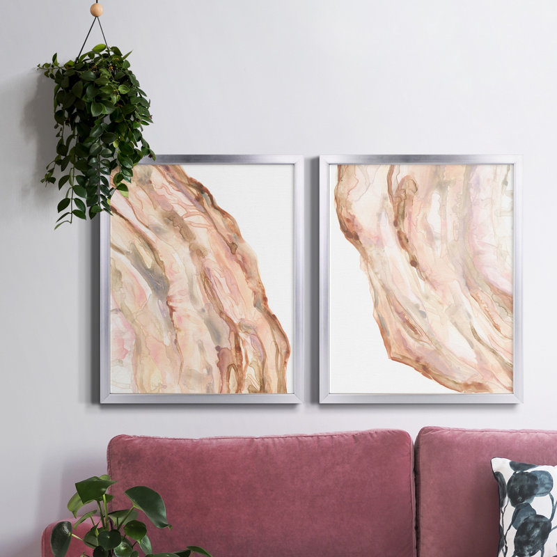 Rose Quartz I - ensemble de 2 reproductions d'art sur toile encadrées