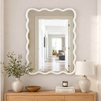 Miroir décoratif rectangulaire en bois massif ondulé pour chambre à coucher, salle de bain, salon, vestibule