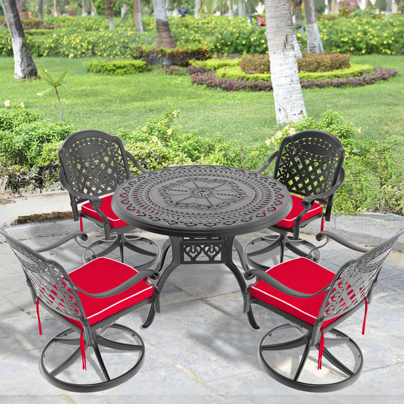 Outdoor 5 Cast Aluminum Dining - 4 Swivel Chairs & 39.37" Round Table With Black Finish All-Weather Arrangement, 4