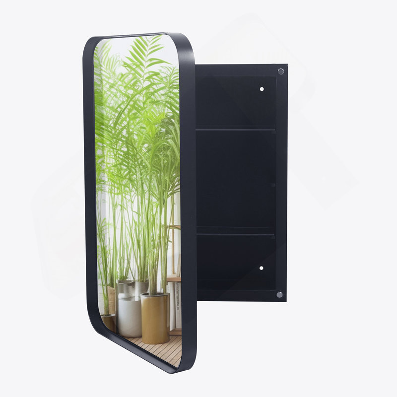 Armoire à pharmacie encastrée en métal noir 16 x 24 po avec miroir, H 23,65 po x l 15,79 po x P 4,77 po, Noir mat