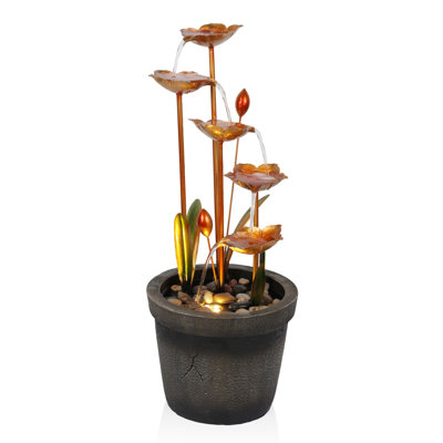 23"H Tiered Flower Fountain w/White LED Lights