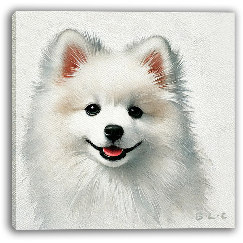 «Happy White Pomeranian Puppy», reproduction d'art sur toile, H 12 po x l 12 po