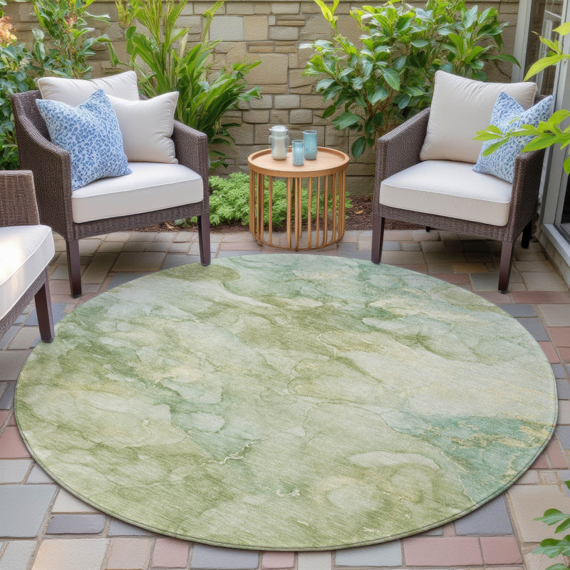 Machine Washable Indoor/Outdoor Xhevrie Aloe Rug, Round 8'