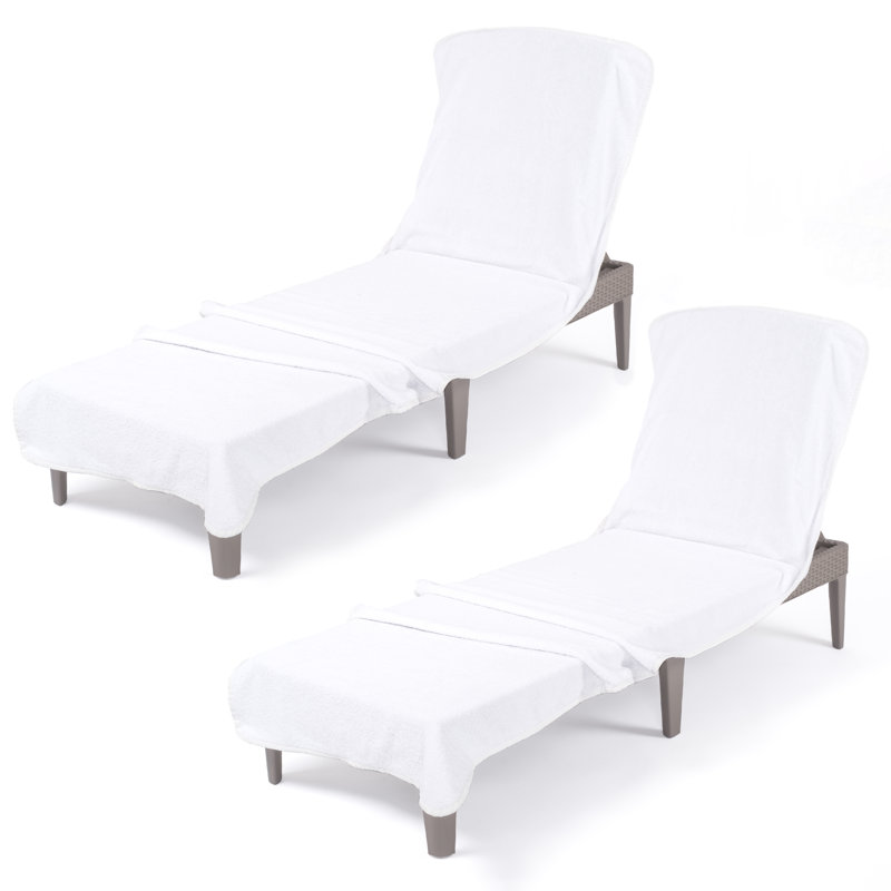 Chaise Lounge Covers with Pocket, 86"x32" Oversized Beach Pool Lounge Chair Towel, White, 2 Pieces