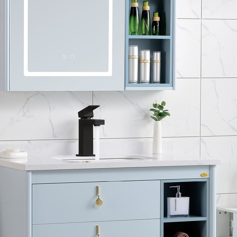 Single Handle Bathroom Faucet, Single Hole Bathroom Faucet, Solid Brass Modern Bathroom Sink Faucet Basin Vanity Square Bathroom Faucet With Pop-Up Drain & Water Supply Hoses