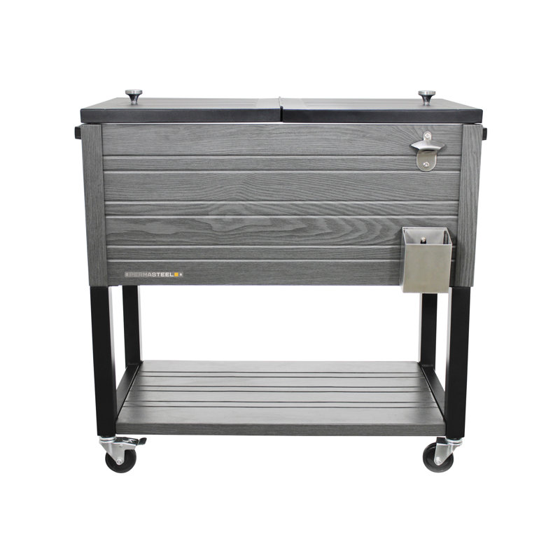 Permasteel 80-Quart Gray Woodgrain Rolling Patio Cooler with Wheels