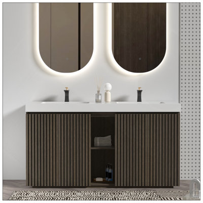 Meuble-lavabo autoportant en chêne fumé GALAN60F