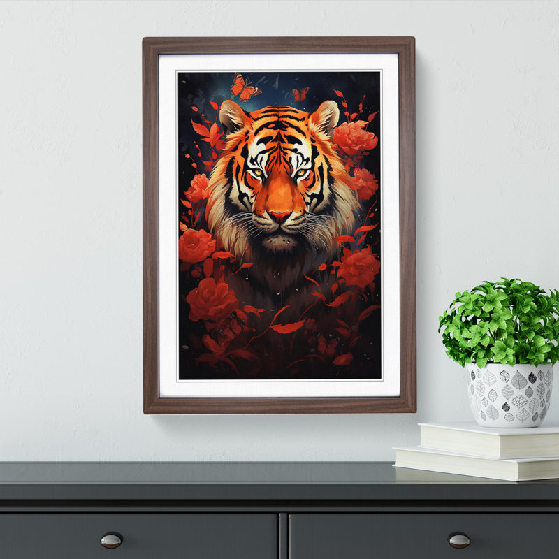 Tiger Symbolism Art - Framed Print, Walnut Framed, 34cm H x 25cm W