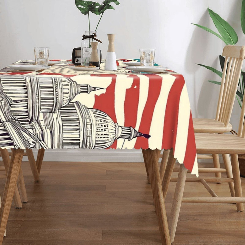 Cat & Patriotic Landmark Juneteenth 60" x 120" Scalloped Edge Rectangular Tablecloth