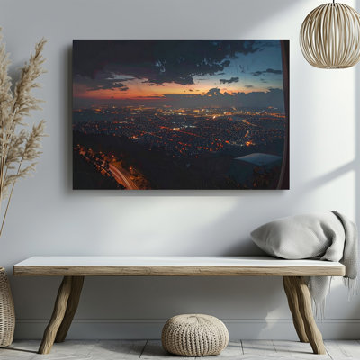 Toile, art mural, vol de nuit, paysage urbain, vue aérienne dramatique, prêt à accrocher, galerie, décoration intérieure, conception moderne, qualité supérieure
