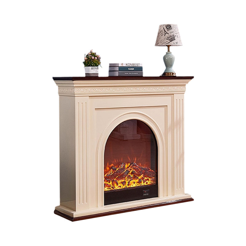 Beige Solid Wood Electric Fireplace, Beige