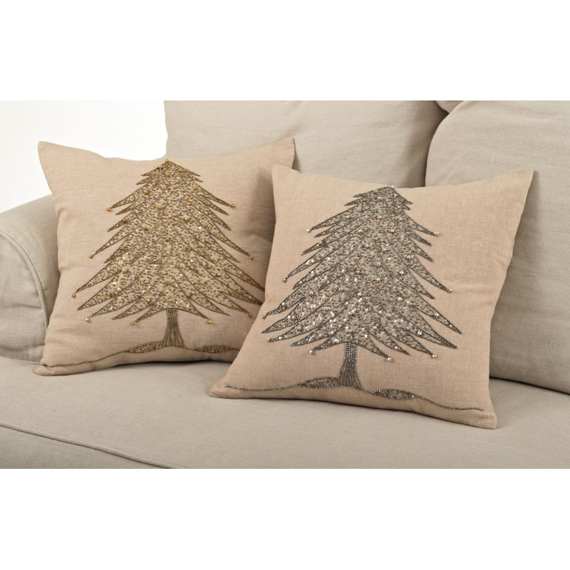 Sapin De Noël Collection Floral Feather Throw Pillow, Gold