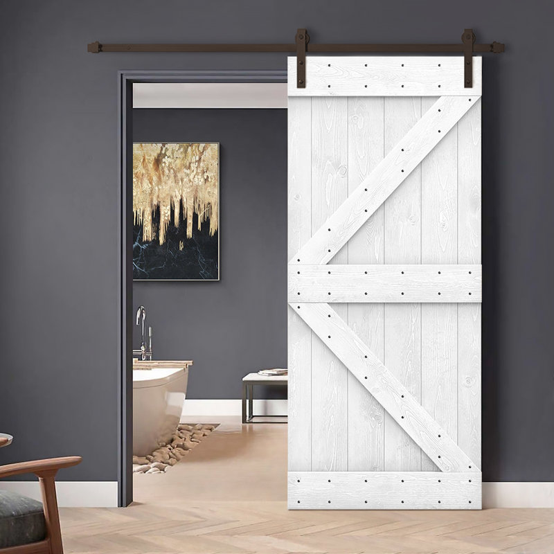 Panelled Wood Painted Z Series Diy Barn Door with Installation Hardware Kit, Oil Rubbed Bronze