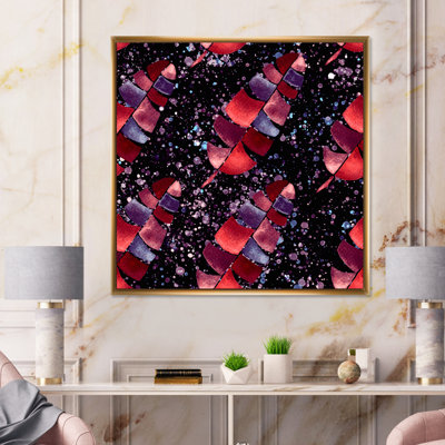 Feuilles tropicales rouges sur fond noir - reproduction d'art moderne sur toile