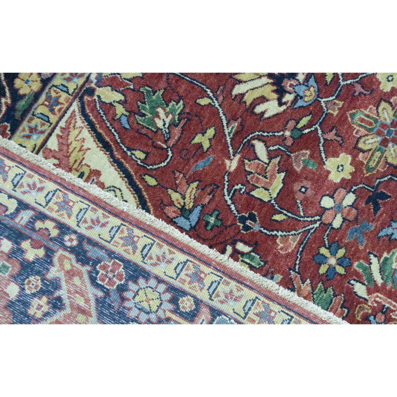 Tapis rouge et bleu noué à la main de haute qualité