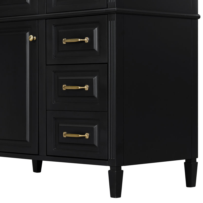 Rangement de salle de bain autoportant de 36 po avec lavabo, armoire avec 5 tiroirs, porte à fermeture en douceur, lavabo en céramique et tablette réglable