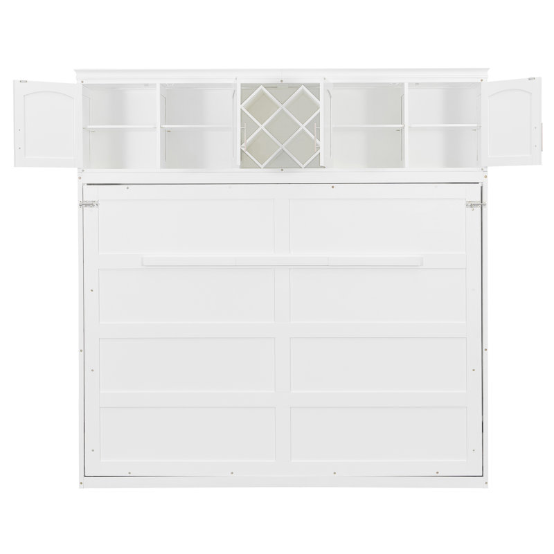 Lit escamotable mural avec armoires supérieures et porte-bouteilles Murphy, Blanc