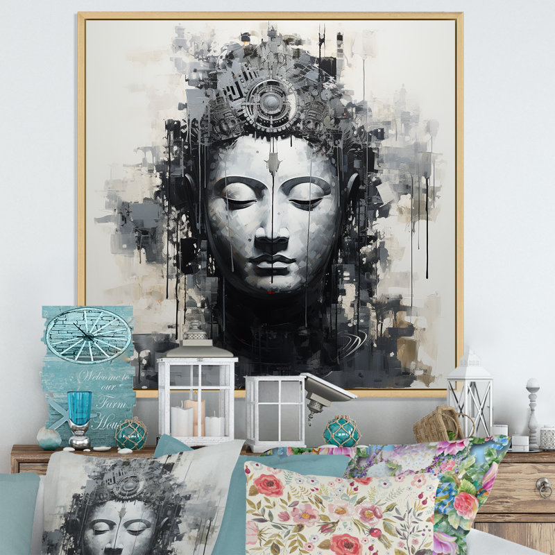 Statue du Saint Bouddhisme III sur toile, H 16 po x l 16 po x P 1 po, Cadre naturel flottant