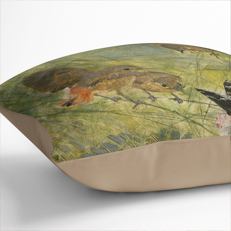 Redstart Birds And Butterflies Square Throw Cushion, 40cm H x 40cm W x 15cm D, Stone
