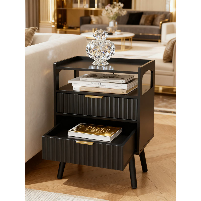 Table de chevet moderne avec station de charge, table de chevet avec tiroir et tablette ouverte, table de bout polyvalente pour la chambre à coucher et le salon