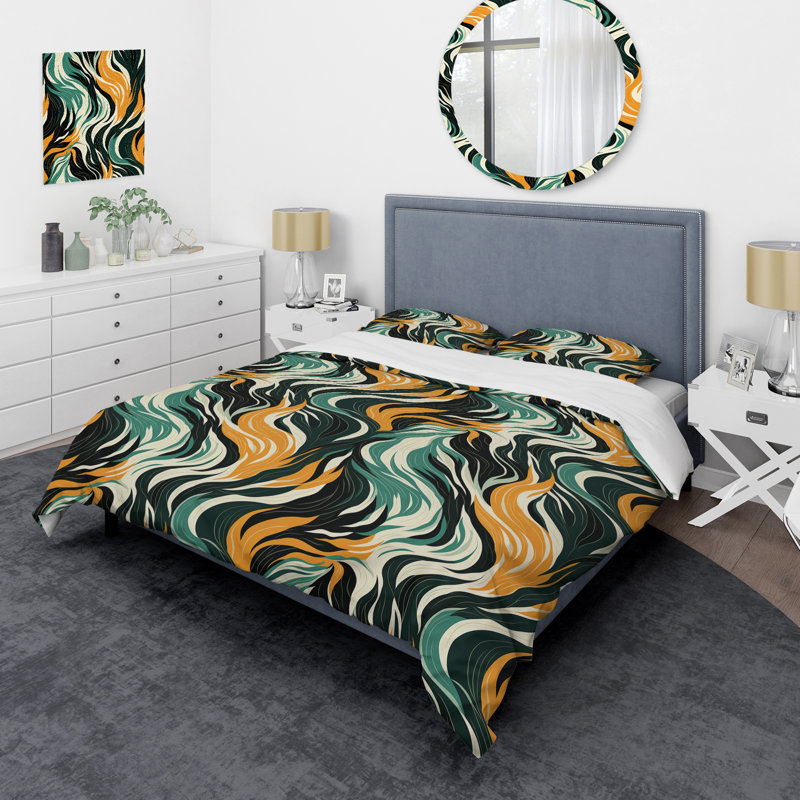 Ensemble de housse de couette Jungle Majesty en orange et vert I, Housse de couette simple + 1 taie décorative stan