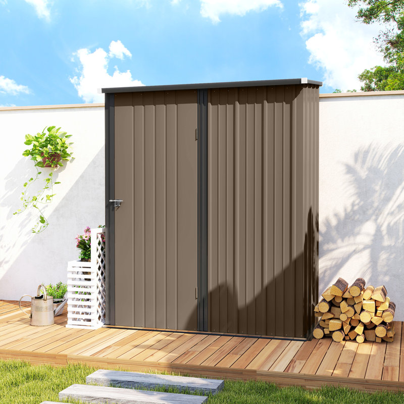 2.75 ft. W x 4.66 ft. D Metal Tongue & Groove Flat Garden Shed, Brown/Black