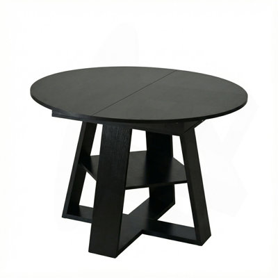 43.3In-59In Extendable Round Dining Table For 4-8,Modern Kitchen Oval Dining Table With Removable Leaves Space Saving,Wood Base With Storage Shelf For Kitchen Living Room