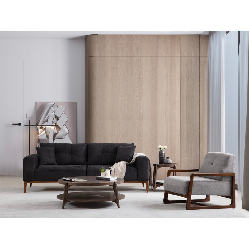 Fauteuil à oreilles élégant, gris clair et noyer, 26,4 po x 30,3 po x 31,5 po | Structure en bois de hêtre et en carton, tissu 100% polyester, nettoyage à sec | Rembourrage en mousse confortable et design élégant pour le salon et le bureau